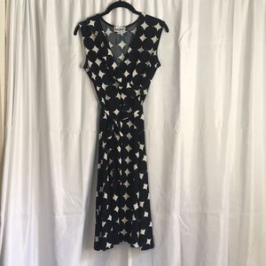 Leota Black and Blue Dot Knee Length Dress